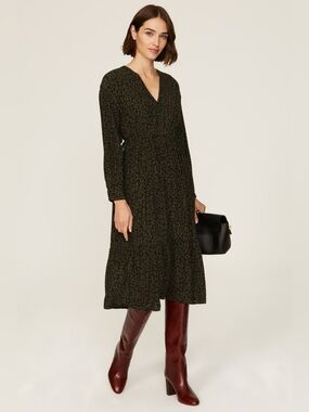 Rails Olive Green Animal Print Midi Dress
